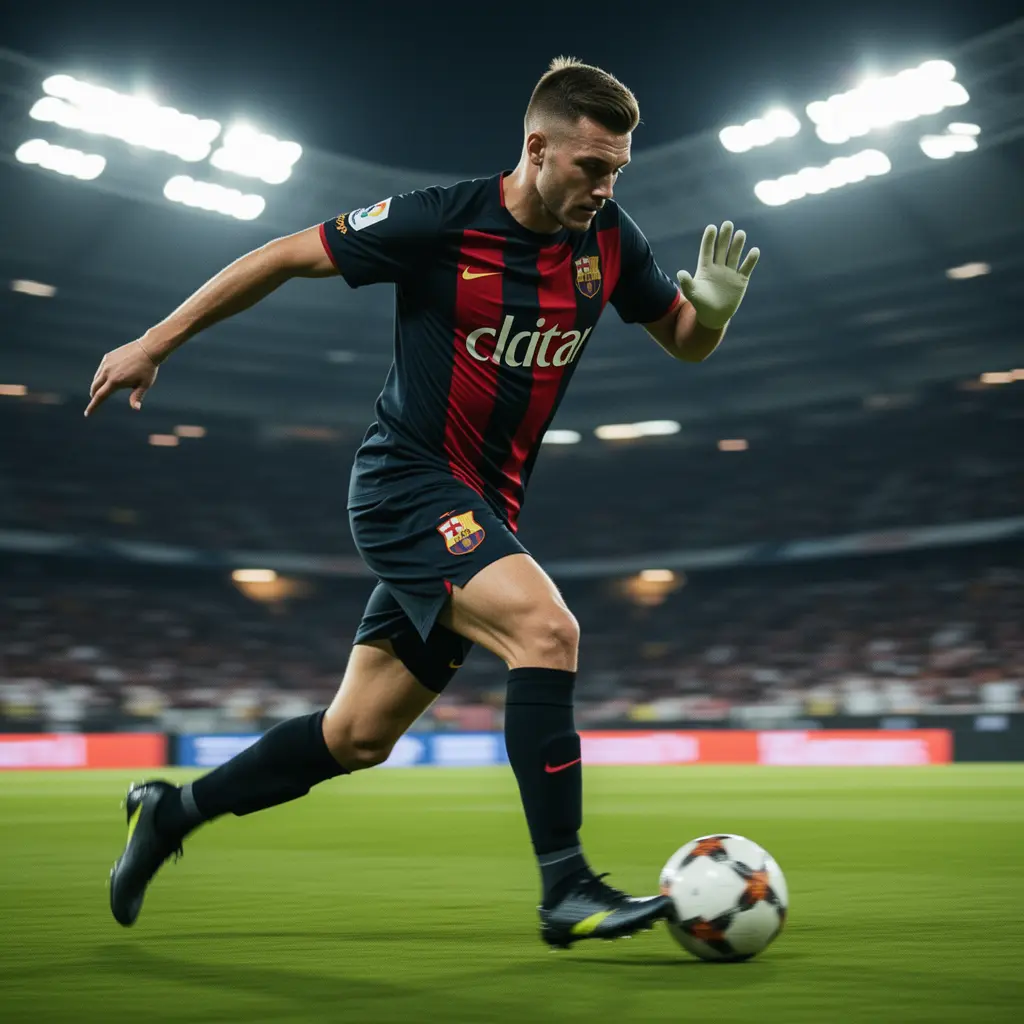 OKTOP – Bet on live soccer matches with confidence in Mexico Dynamic scene of a professional soccer match with a player controlling the ball under stadium lights highlighting the excitement of live betting with OKTOP in Mexico